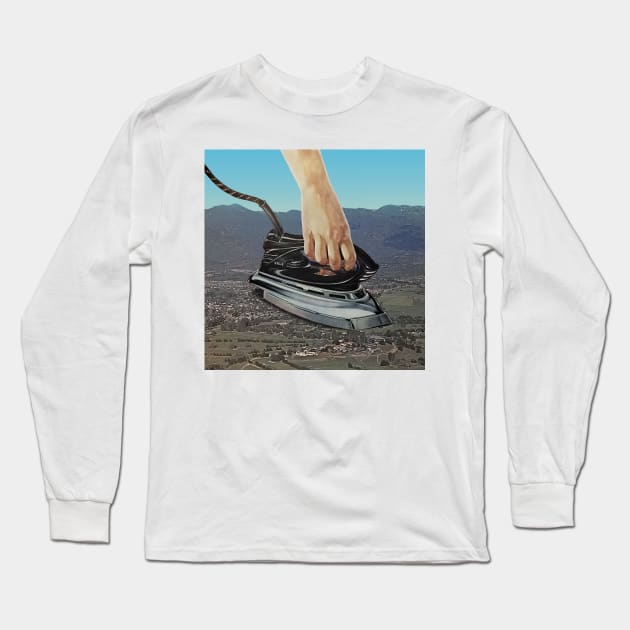 Flattening The Earth - Surreal/Collage Art Long Sleeve T-Shirt by DIGOUTTHESKY